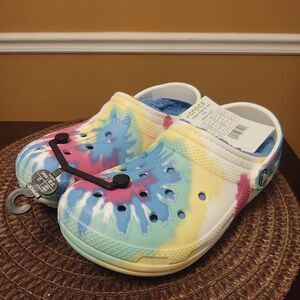 Crocs Unisex US M5/W7 Classic Lined Tie Dye Clog Powder Blue/Multi 206341